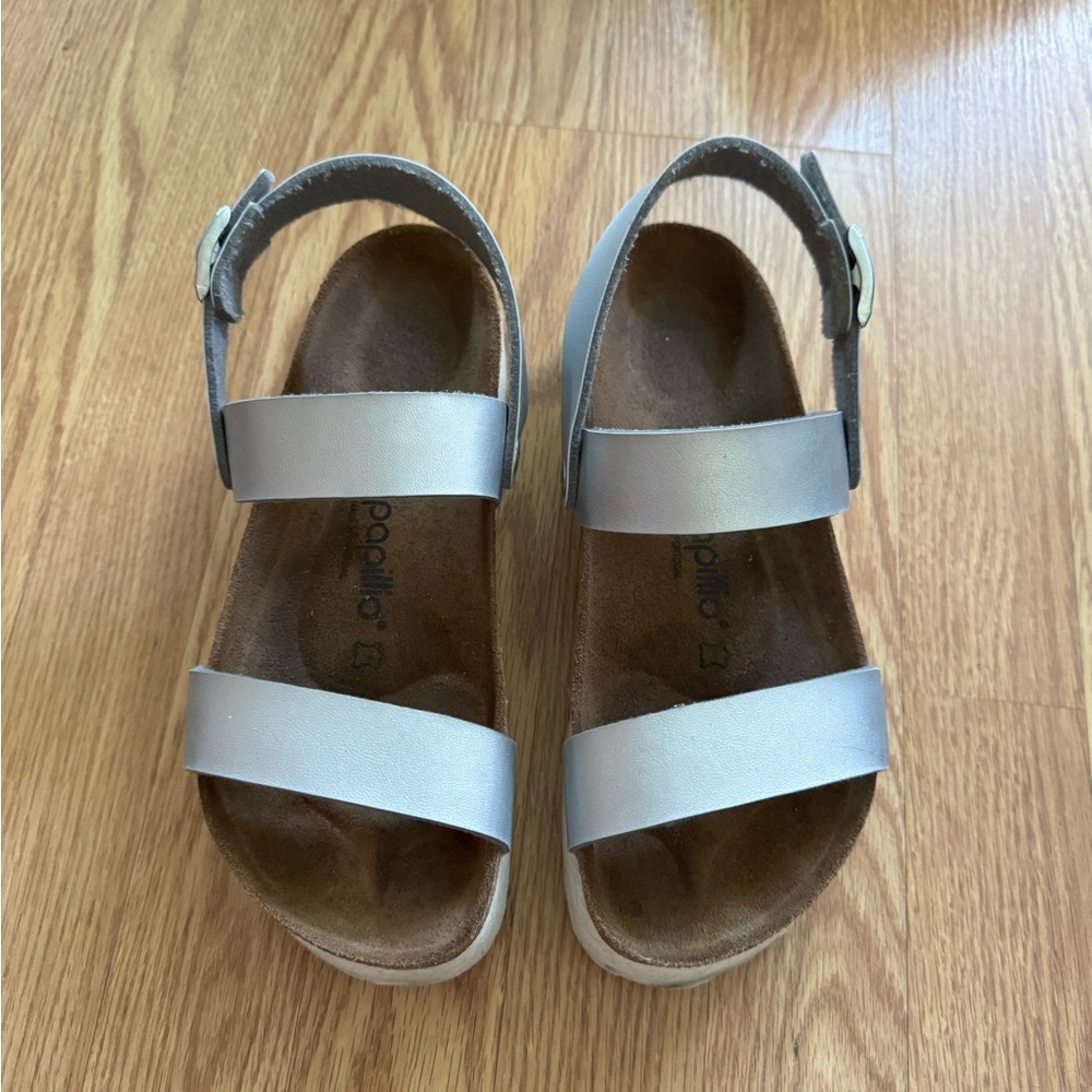 Birkenstock Metallic Silver Platform Sandals
